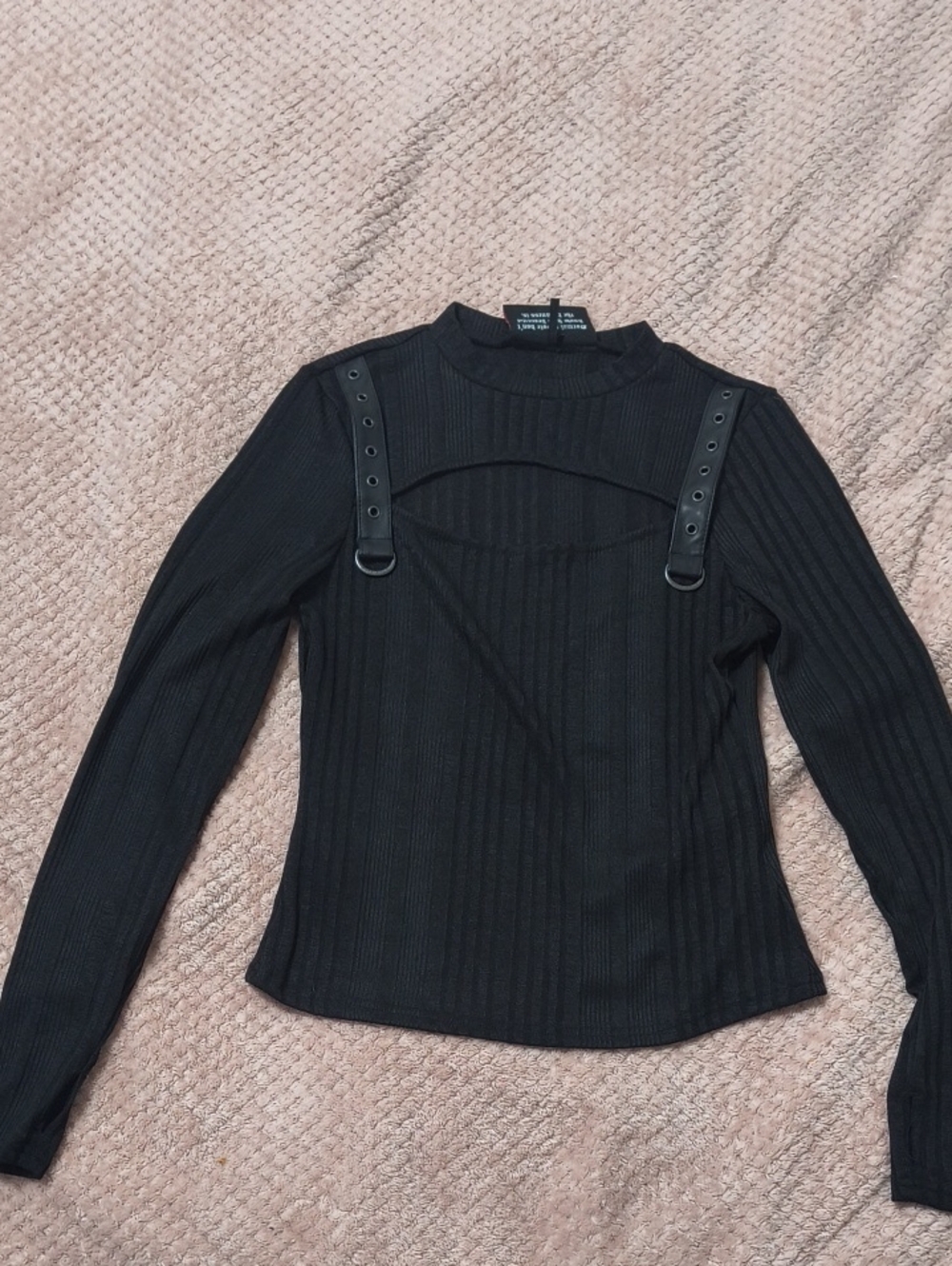 Killstar Black Ribbed Long Sleeve Top with Red Logo Accent